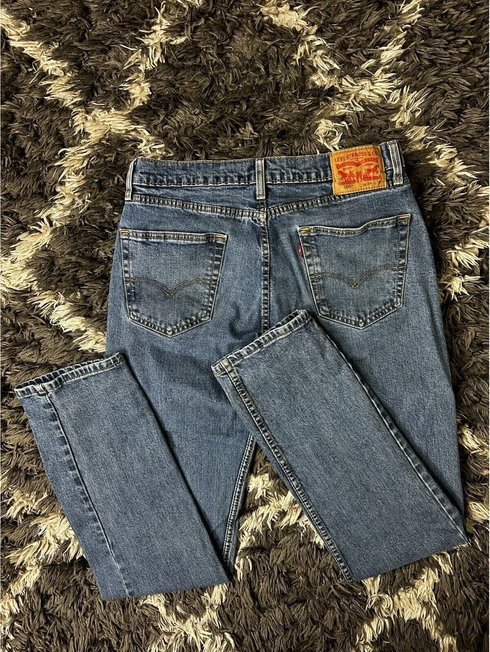 Levis 505 Straight Leg Jeans Mens W32 L36 Blue Denim Red Tab Classic Fit